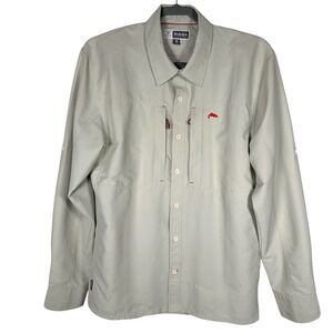 Simms Insect Shield Shirt Mens Medium Vertical Zip Pockets Long Sleeve Fishing